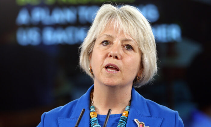 Provincial Health Officer Dr. Bonnie Henry speaks during a press conference at the Legislature in Victoria on May 25, 2021. (Chad Hipolito/The Canadian Press)