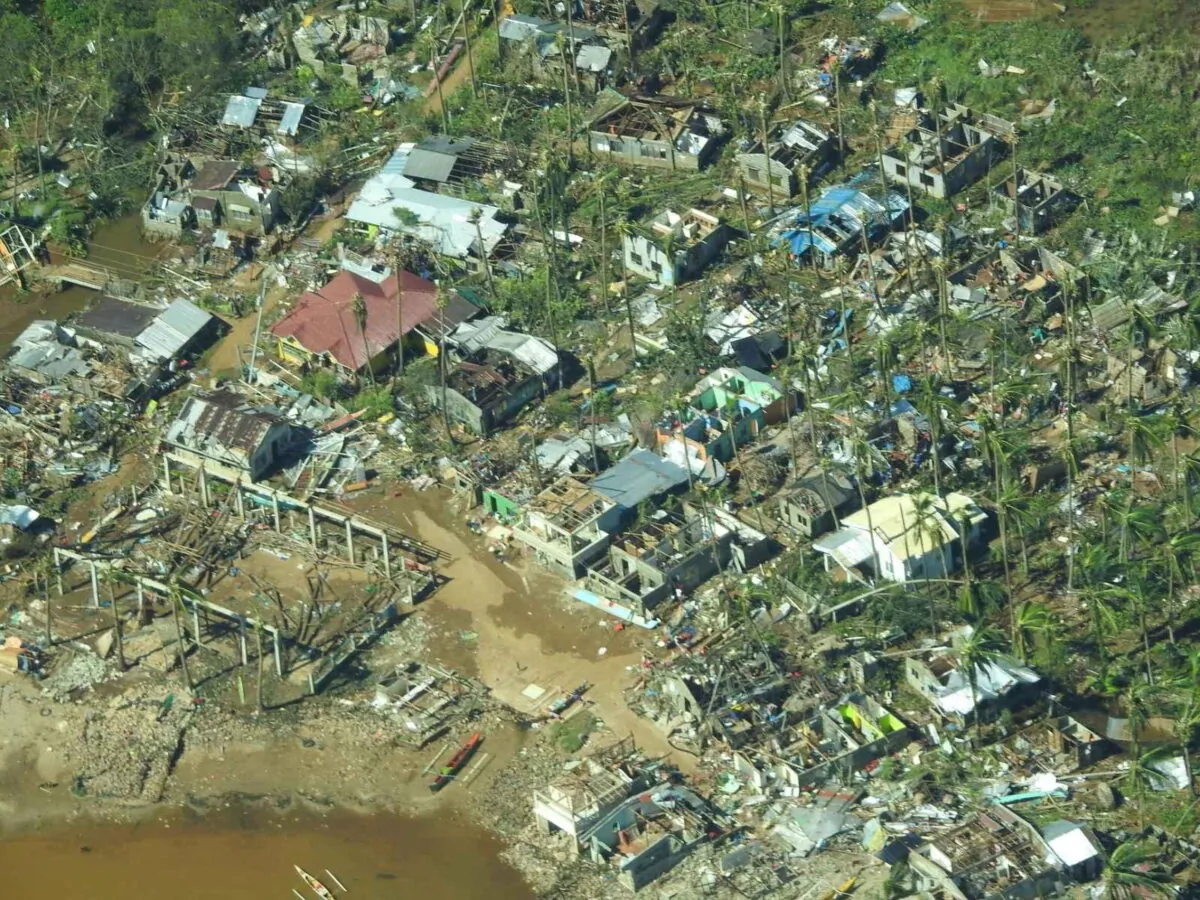 Aerial view showing damaged houses in Surigao City, Surigao Del Norte Province, Philippines, on Dec. 17, 2021. (Philippine Coast Guard/Handout via Reuters)