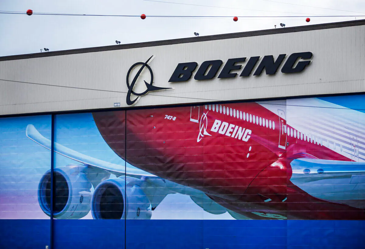 A Boeing logo at the company's facility in Everett, Wash., on Jan. 21, 2020. (Lindsey Wasson/Reuters)