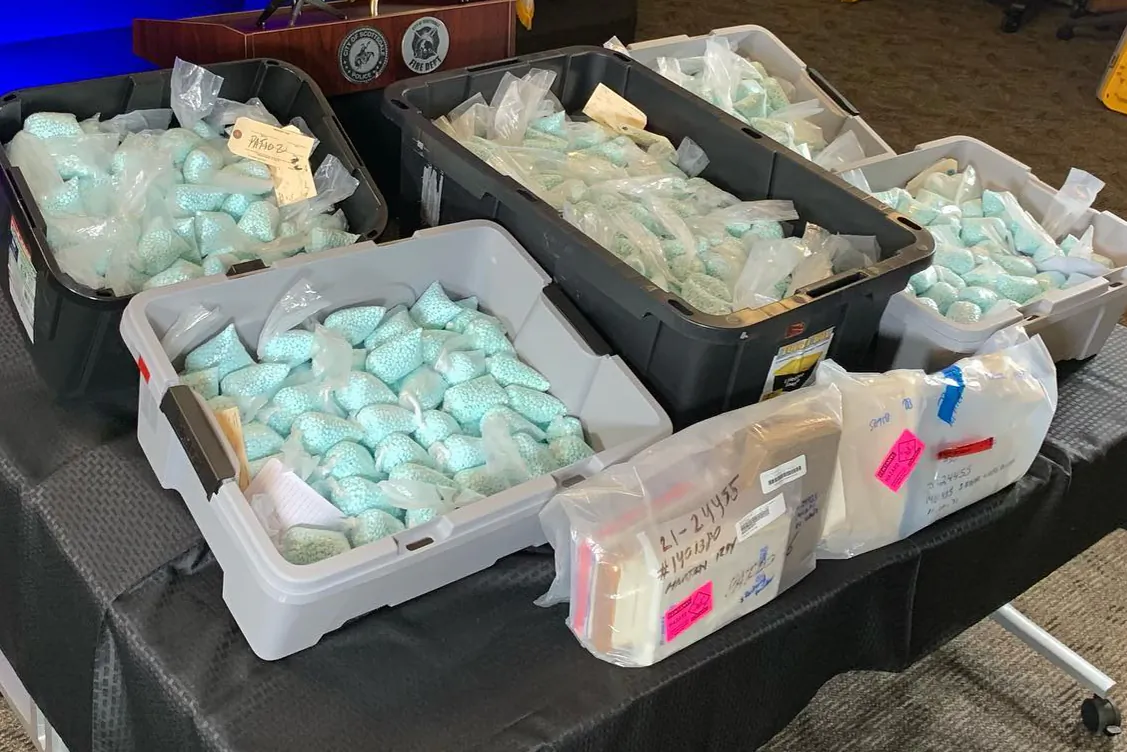 Illicit fentanyl-laced pills and other narcotics are displayed by law enforcement in a file photo. (Scottsdale PD)