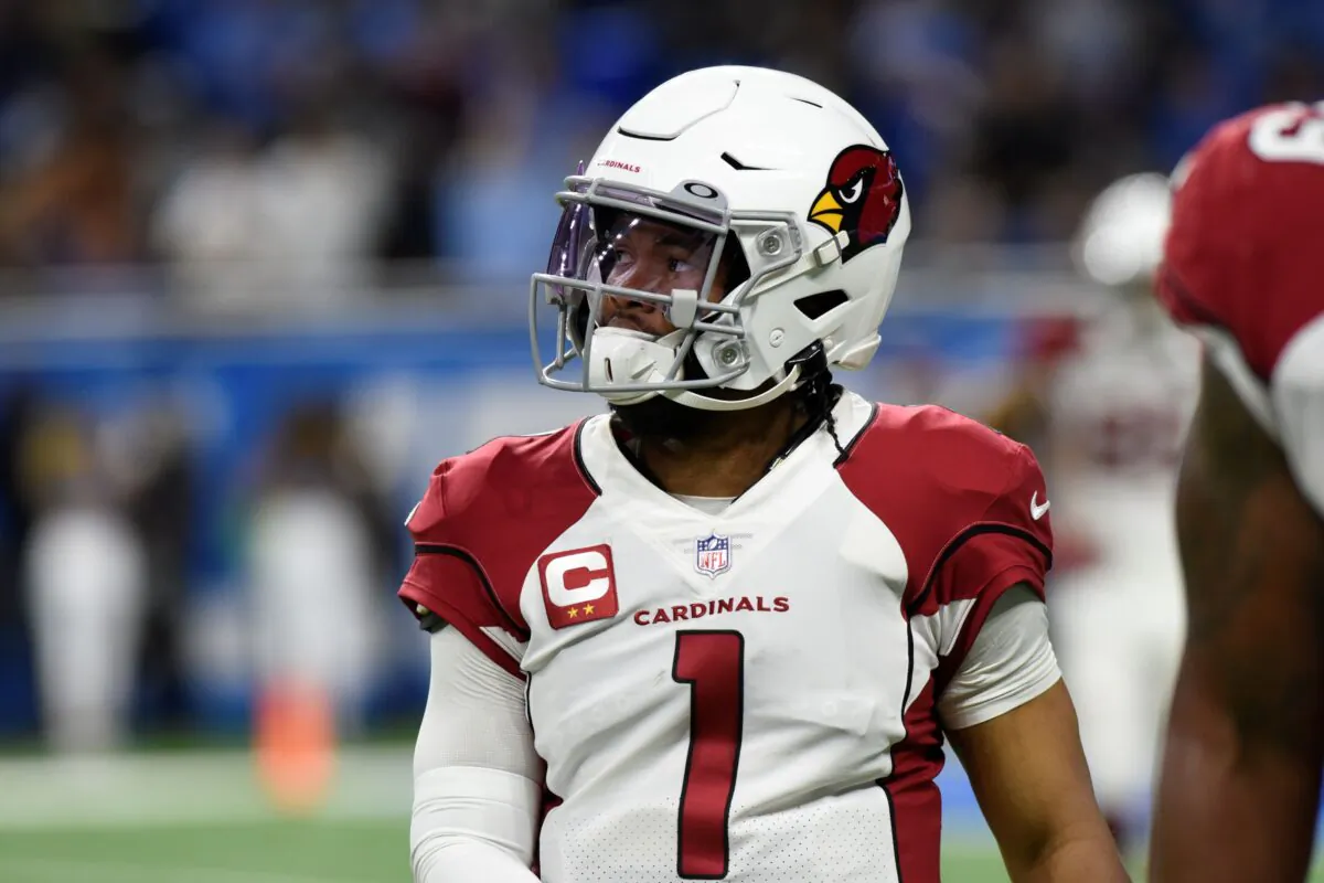 Arizona Cardinals quarterback Kyler Murray (1) walks off the field after a failed two-point convertion during the second half of an NFL football game against the Detroit Lions in Detroit, on Dec. 19, 2021. (Jose Juarez/AP Photo)