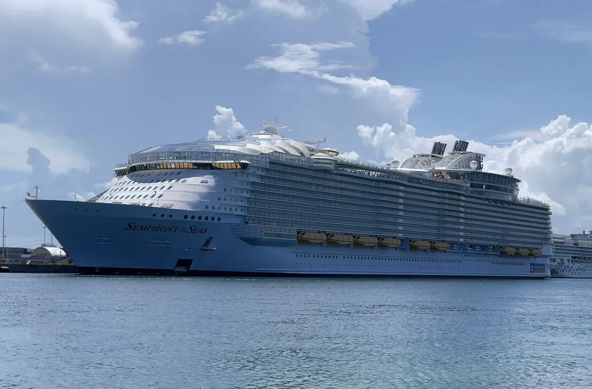 The Royal Caribbean cruise ship, Symphony of the Seas, is seen moored in the Port of Miami on Aug. 1, 2021. (Daniel Slim/AFP via Getty Images)