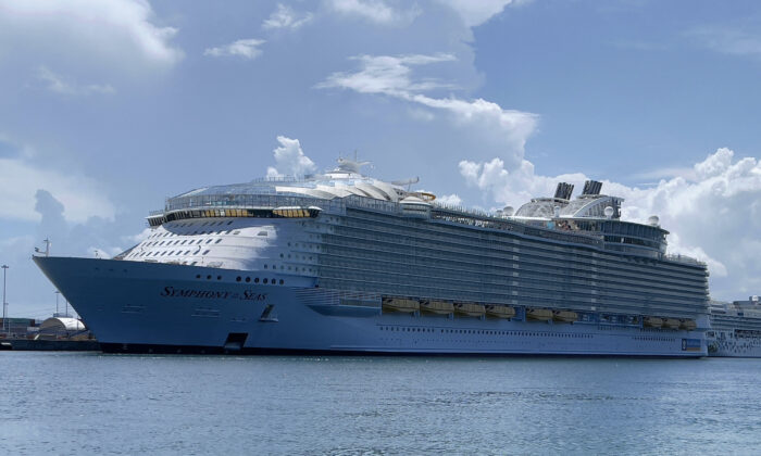 The Royal Caribbean cruise ship, Symphony of the Seas, is seen moored in the Port of Miami on Aug. 1, 2021. (Daniel Slim/AFP via Getty Images)