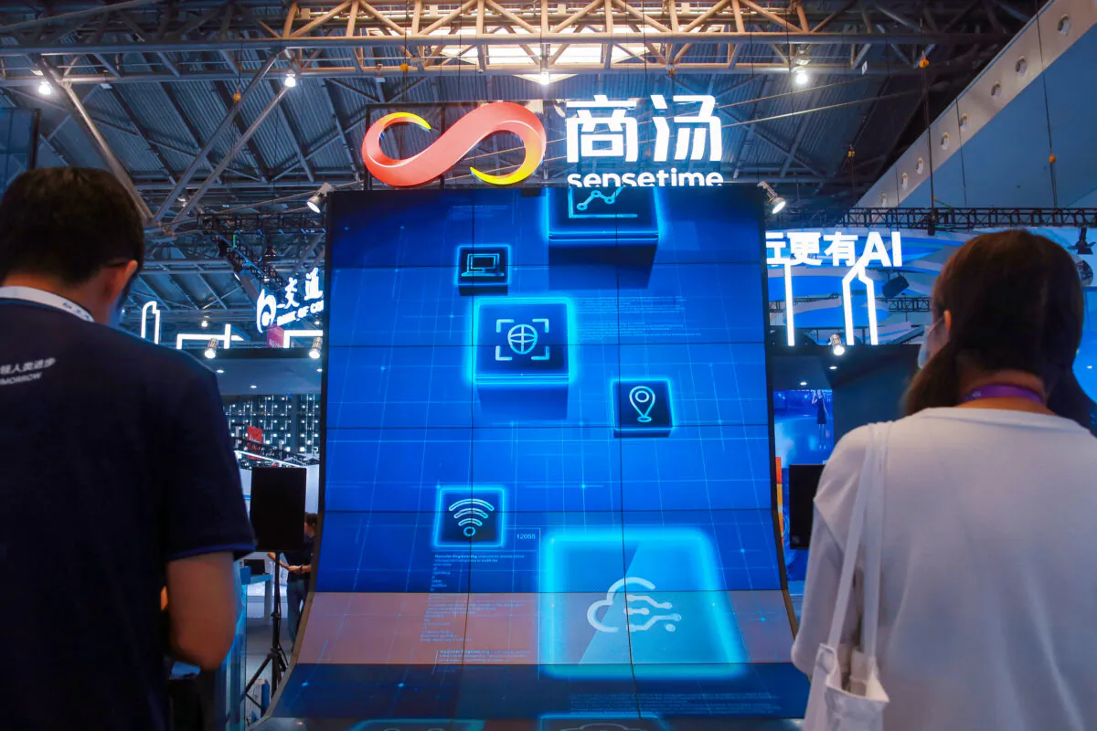 A booth of China's Chinese artificial intelligence company SenseTime shows at 2021 World Artificial Intelligence Conference in Shanghai on July 7, 2021. (STR/CNS/AFP via Getty Images)