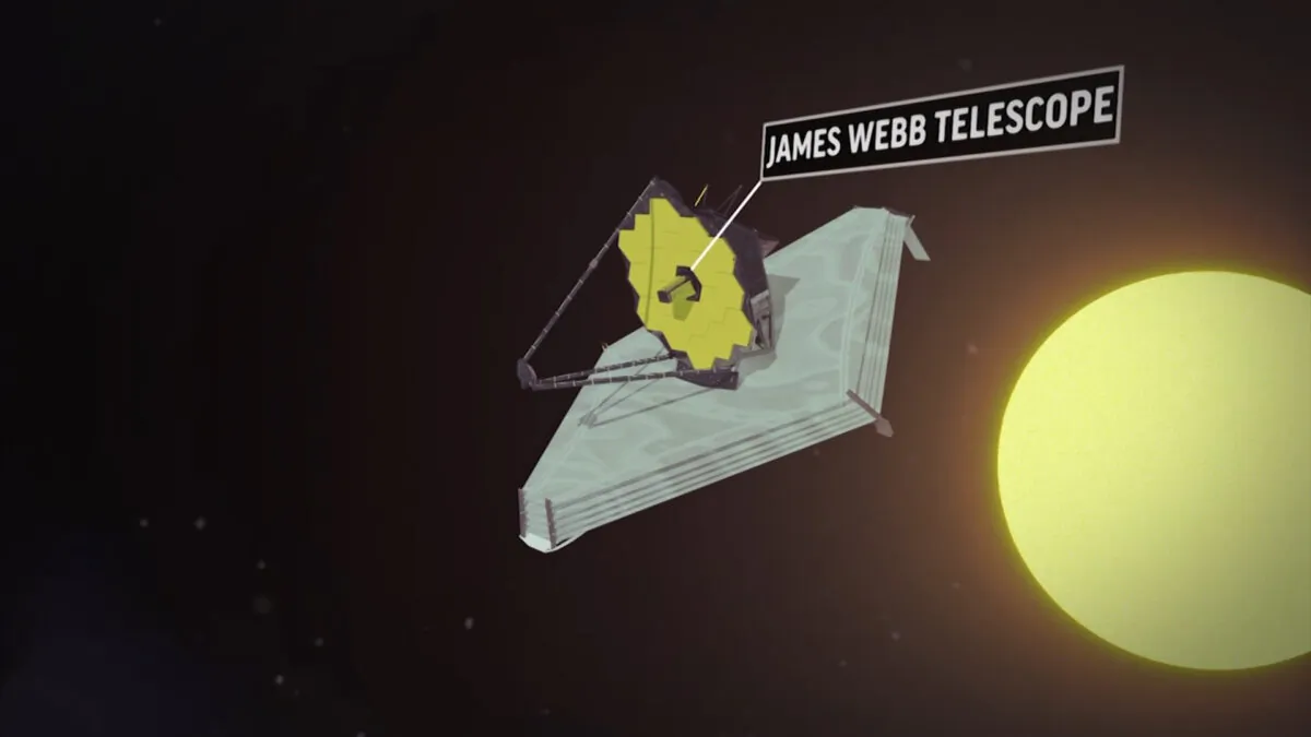 An animation screenshot of the James Webb Space Telescope in space. (AP/Screenshot via The Epoch Times)
