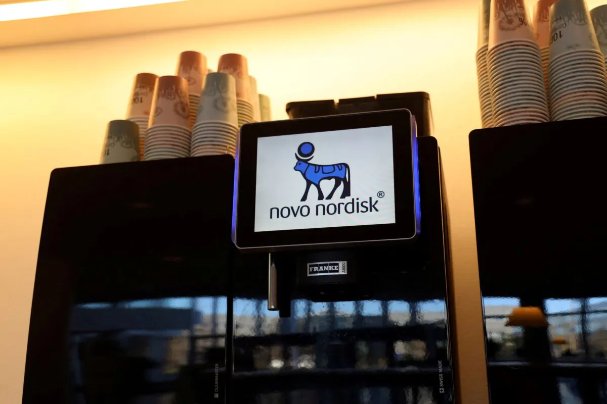A coffee machine featuring Novo Nordisk logo is seen at the company headquarters in Copenhagen, Denmark, on Febr. 5, 2020. (Jacob Gronholt-Pedersen/Reuters)