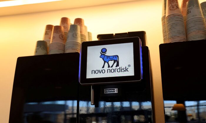 A coffee machine featuring Novo Nordisk logo is seen at the company headquarters in Copenhagen, Denmark, on Febr. 5, 2020. (Jacob Gronholt-Pedersen/Reuters)