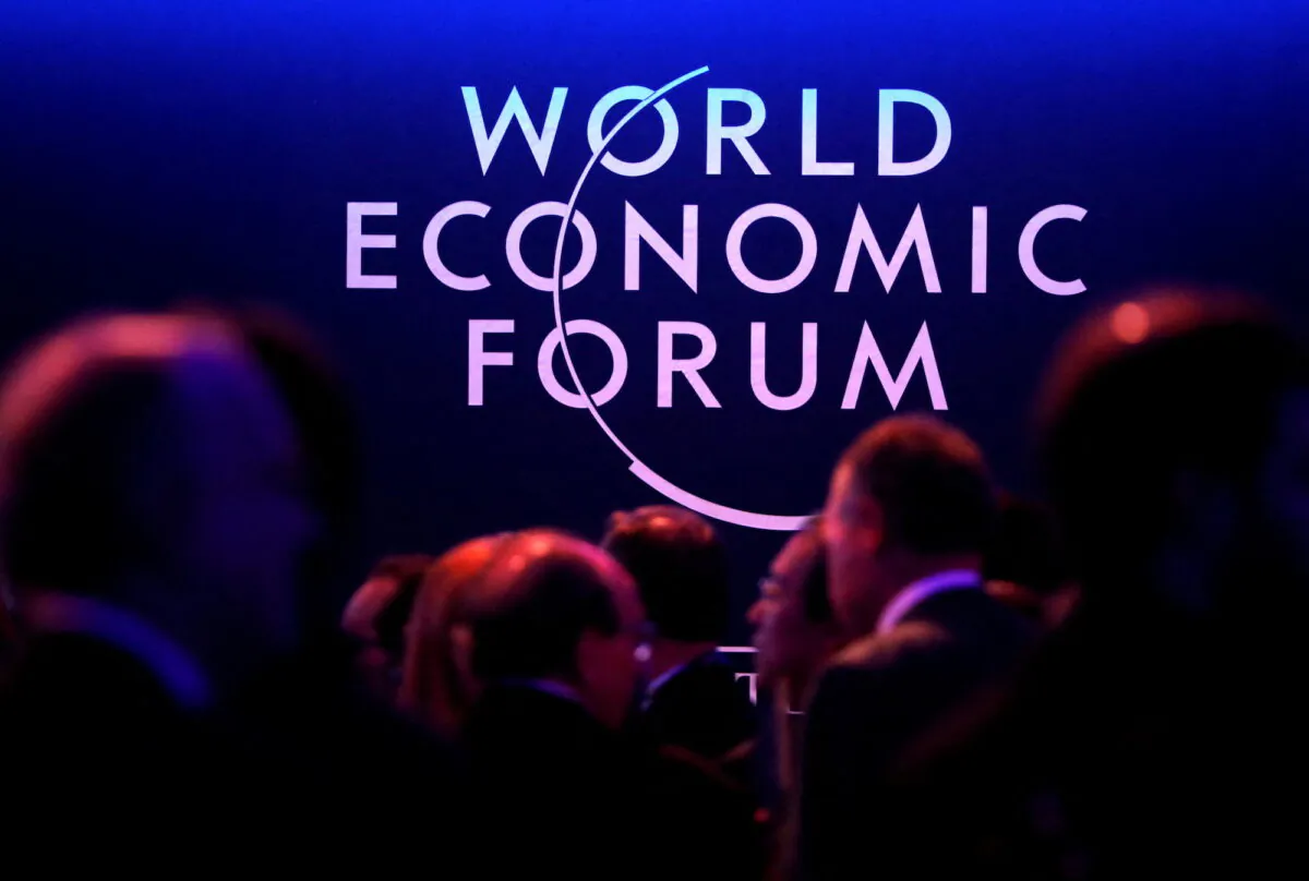 A logo of the World Economic Forum (WEF) is seen as people attend the WEF annual meeting in Davos, Switzerland, on Jan. 24, 2018. (Denis Balibouse/Reuters)