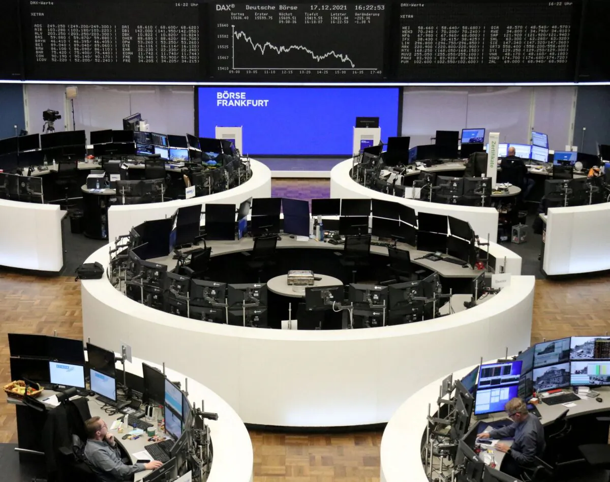The German share price index DAX graph is pictured at the stock exchange in Frankfurt, Germany, on Dec. 17, 2021. (Staff/Reuters)