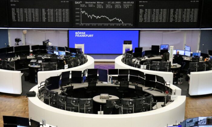 The German share price index DAX graph is pictured at the stock exchange in Frankfurt, Germany, on Dec. 17, 2021. (Staff/Reuters)