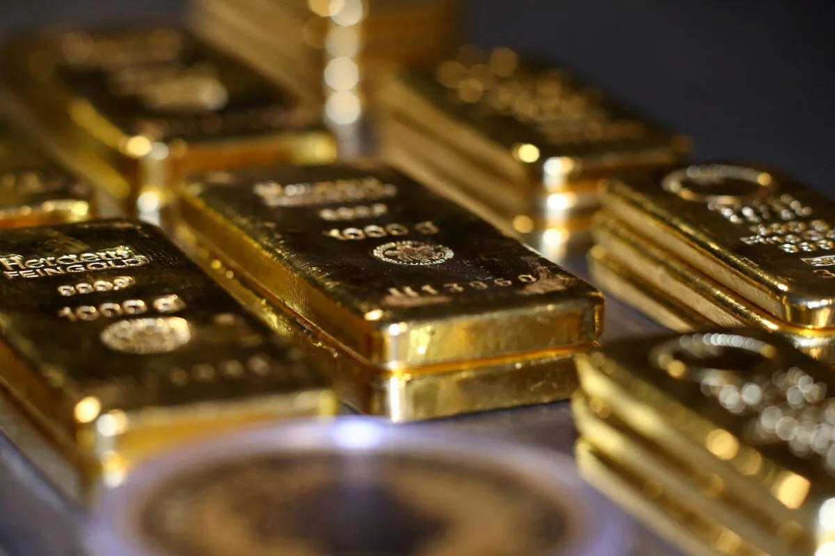Gold bars and coins are stacked in the safe deposit boxes room of the Pro Aurum gold house in Munich, Germany, on Aug. 14, 2019. (Michael Dalder/Reuters)