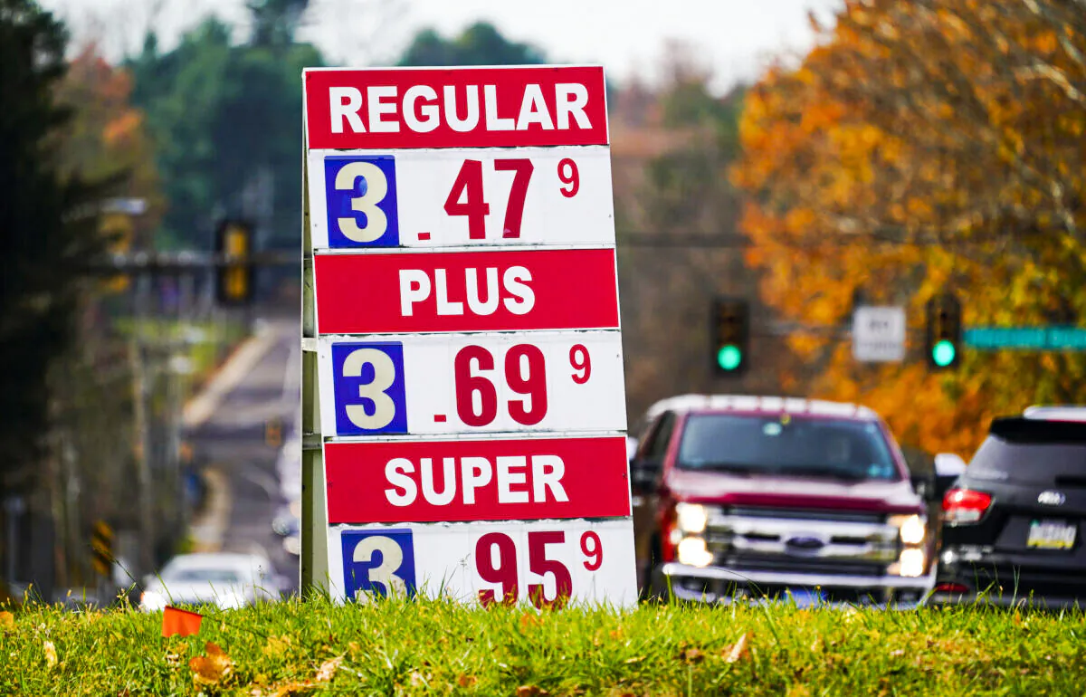 Gasoline prices are displayed at a station in Huntingdon Valley, Pa., on Nov. 17, 2021. (Matt Rourke/AP Photo)