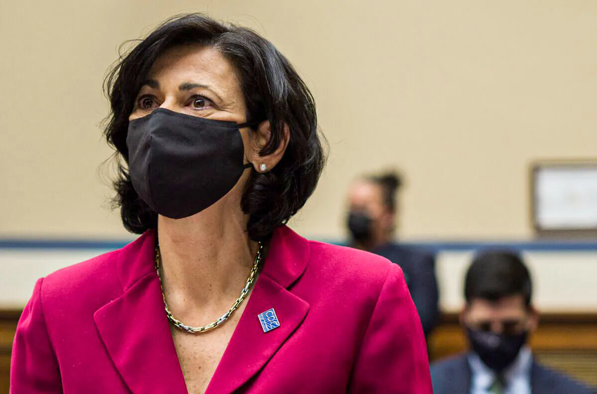 Dr. Rochelle Walensky, director of the Centers for Disease Control and Prevention, is seen during a congressional hearing in Washington on April 15, 2021. (Amr Alfiky/Pool/Getty Images)