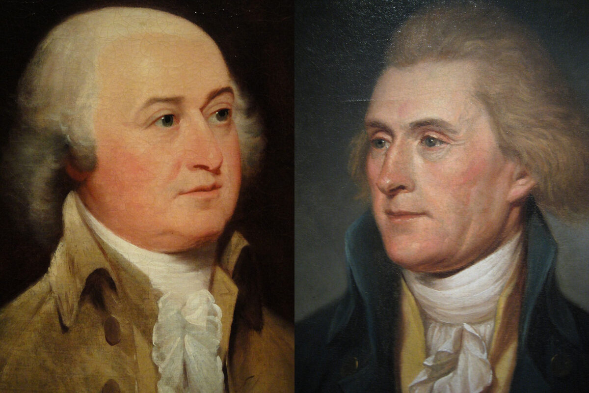 Portraits of John Adams by John Trumbull, 1793, and Thomas Jefferson by Charles Willson Peale, 1791. (Public Domain)