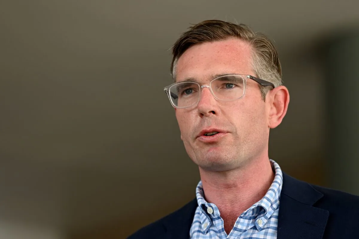 NSW Premier Dominic Perrottet speaks to the media during a press conference outside the Royal North Shore Hospital in Sydney, Australia, on Dec. 19, 2021. (AAP Image/Bianca De Marchi)