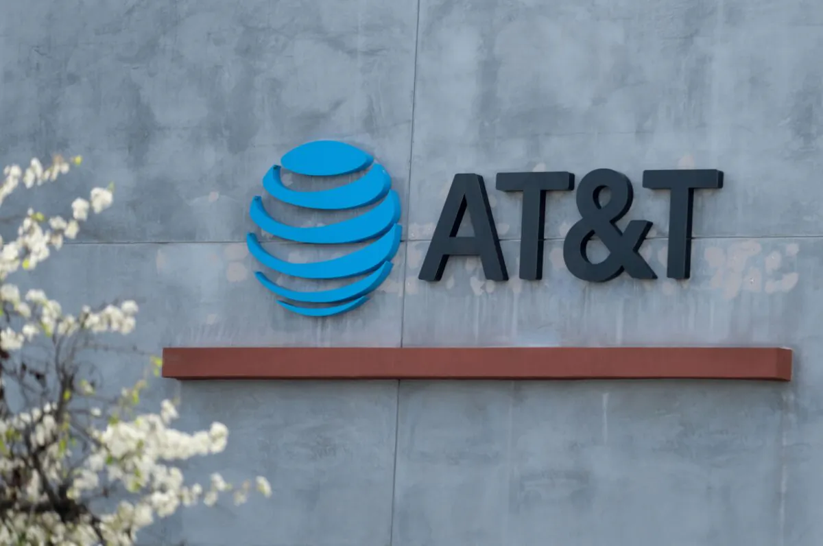 The AT&T logo sign above the store in Culver City, Calif., on Jan. 28, 2021. (Chris Delmas/AFP via Getty Images)