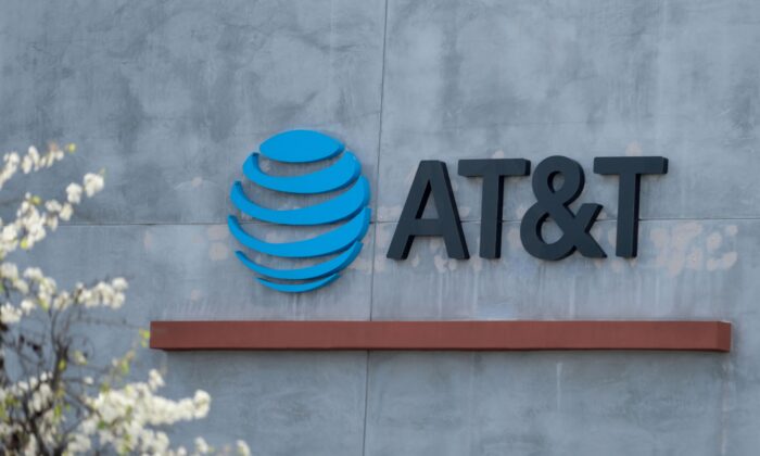The AT&T logo sign above the store in Culver City, Calif., on Jan. 28, 2021. (Chris Delmas/AFP via Getty Images)