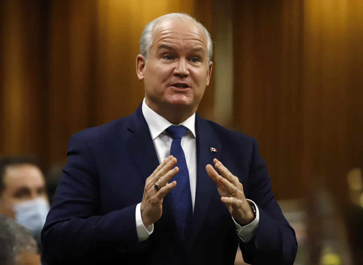 Conservative Leader Erin O'Toole rises during question period in the House of Commons on Parliament Hill in Ottawa in Ottawa, December 15, 2021. (The Canadian Press/ Patrick Doyle)