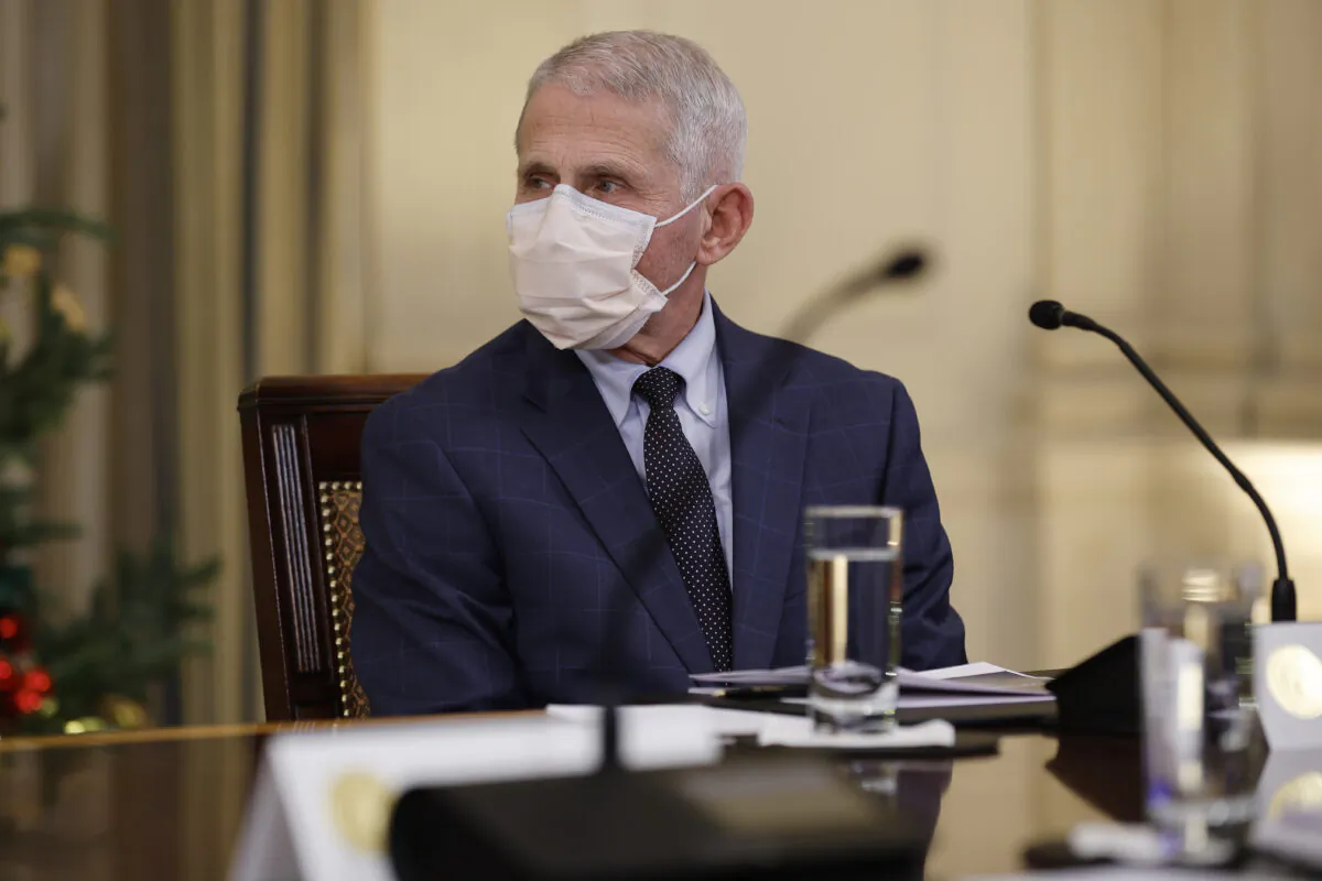 Dr. Anthony Fauci, chief medical adviser to U.S. President Joe Biden, at the White House on Dec. 9, 2021. (Chip Somodevilla/Getty Images)