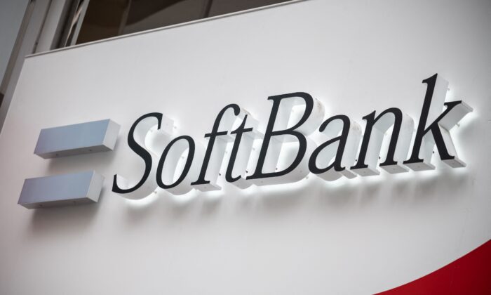 The logo of the SoftBank Group in Tokyo on May 12, 2021. (Philip Fong/AFP via Getty Images)