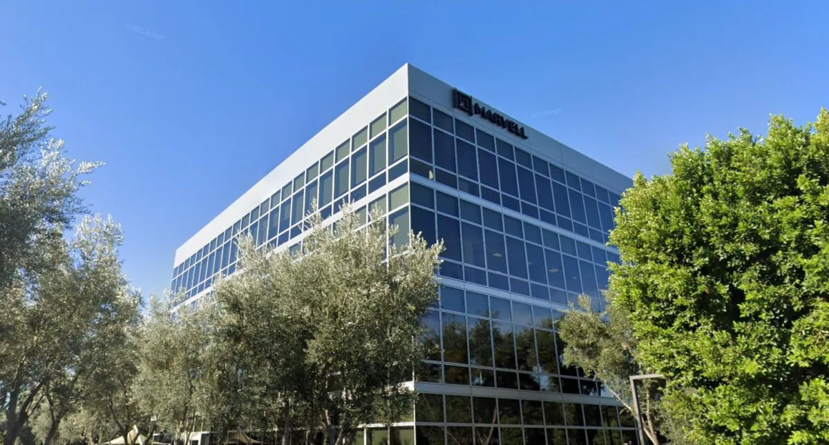 The logo of Marvell Technology on the company's building in Irvine, Calif., in January 2021. (Google Maps/Screenshot via The Epoch Times)