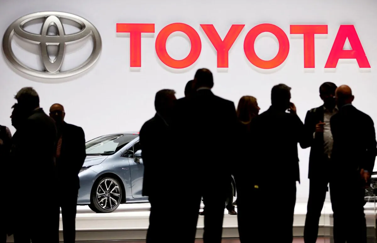 A Toyota logo is displayed at the 89th Geneva International Motor Show in Geneva, Switzerland, on March 5, 2019. (Pierre Albouy/Reuters)