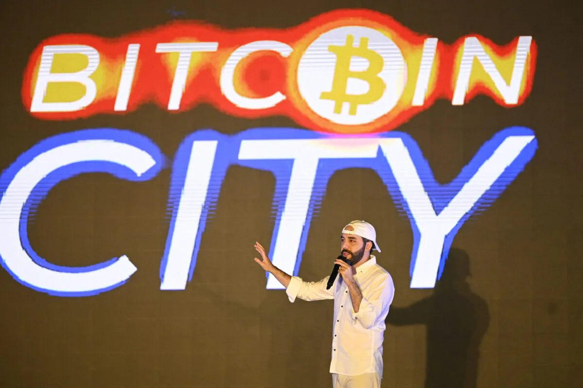 President of El Salvador, Nayib Bukele, gestures during his speech at the closing ceremony of the Latin Bitcoin conference (LaBitConf) at Mizata Beach, El Salvador, on Nov. 20, 2021. (Marvin Recinos/AFP via Getty Images)