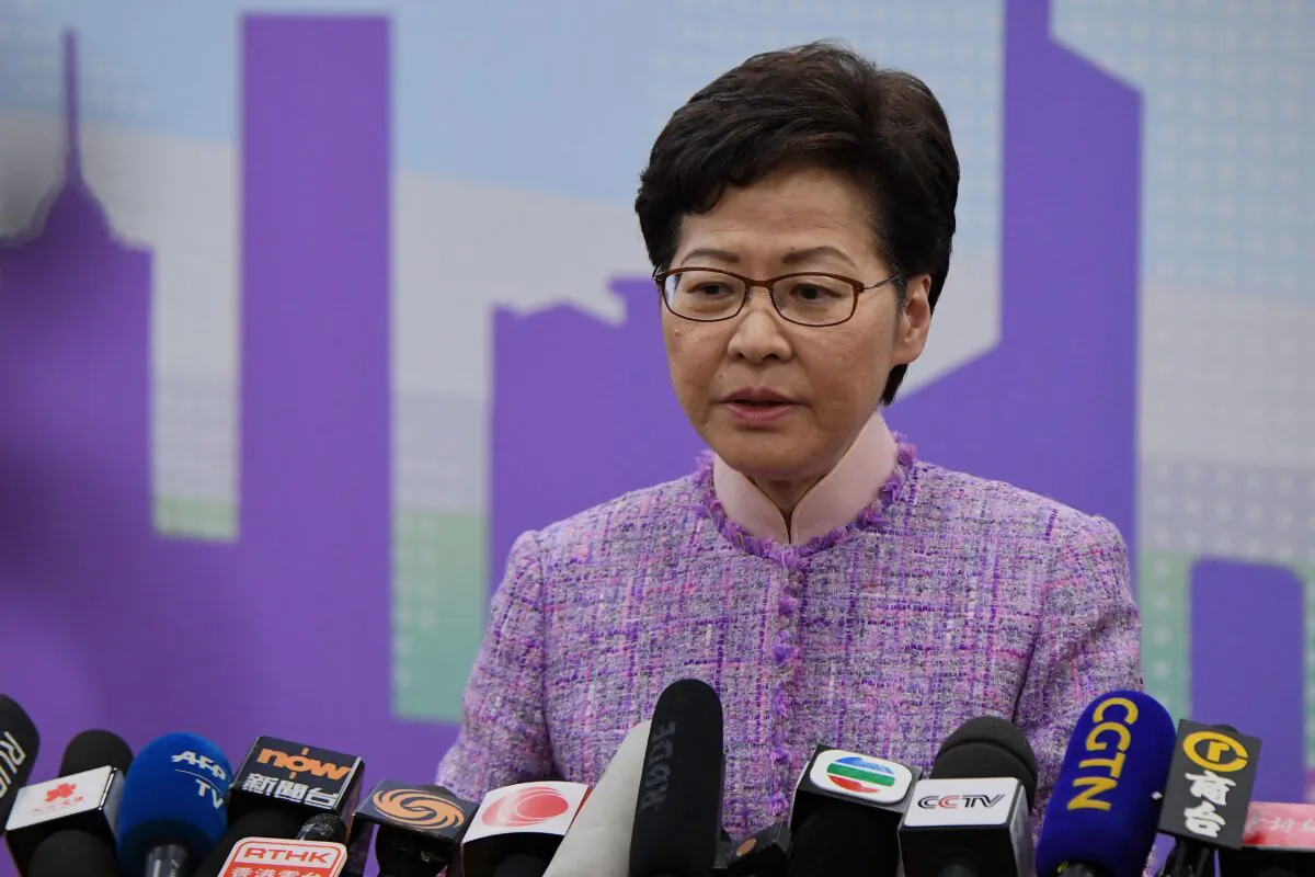 Hong Kong Chief Executive Carrie Lam speaks during a press conference in Beijing on December 22, 2021. (NOEL CELIS/AFP via Getty Images)