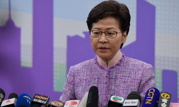 Hong Kong Chief Executive Carrie Lam speaks during a press conference in Beijing on December 22, 2021. (NOEL CELIS/AFP via Getty Images)