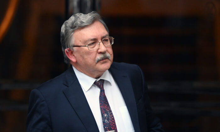 Russia’s Permanent Representative to International Organizations in Vienna, Mikhail Ulyanov, leaves the Grand Hotel in Vienna, Austria, on May 25, 2021. (Thomas Kronsteiner/Getty Images)