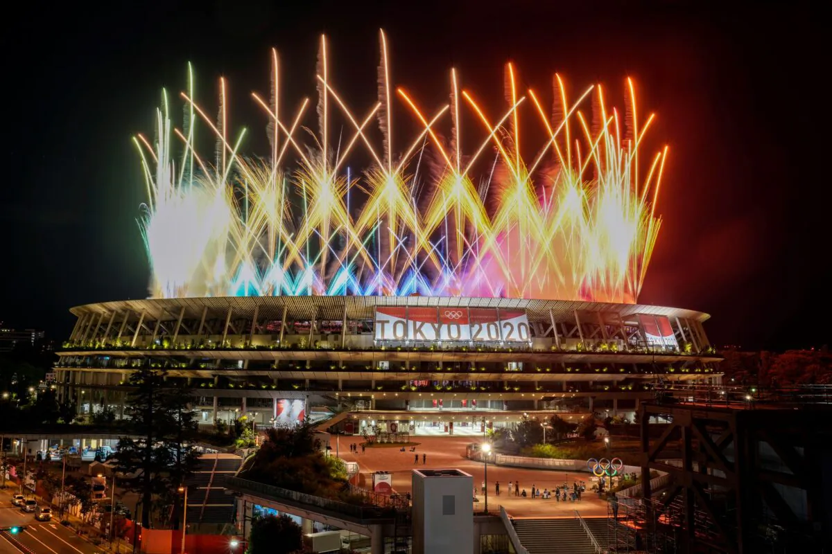 Fireworks illuminate over National Stadium during the closing ceremony of the 2020 Tokyo Olympics, in Tokyo, on Aug. 8, 2021. (Kiichiro Sato/AP Photo)