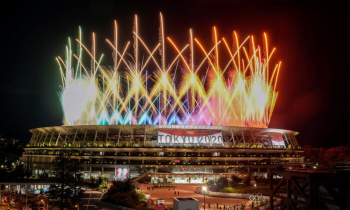 Fireworks illuminate over National Stadium during the closing ceremony of the 2020 Tokyo Olympics, in Tokyo, on Aug. 8, 2021. (Kiichiro Sato/AP Photo)
