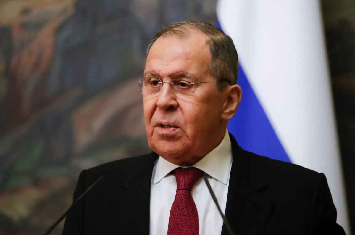 Russian Foreign Minister Sergei Lavrov attends a joint press conference with his Lebanese counterpart following their talks in Moscow on Nov. 22, 2021. (Evgenia Novozhenina/POOL/AFP via Getty Images)