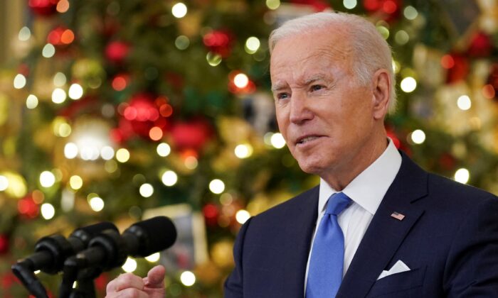 President Joe Biden speaks during a speech at the White House in Washington on Dec. 21, 2021. (Kevin Lamarque/Reuters)