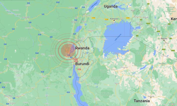 Plane crashed when it left the city of Goma en route to Shabunda in South Kivu province, Congo, on Dec. 23, 2021. (Sreenshot/Google Maps via The Epoch Times)