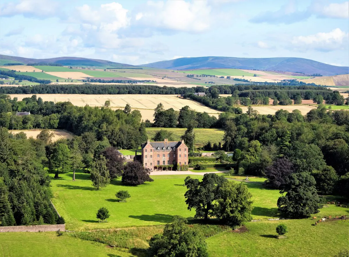 An aerial view of Careston Castle and the estate. The manor was described in 1682 as “without debait the best gentleman’s house in the shyre.” (Courtesy of Itago Media Ltd.)