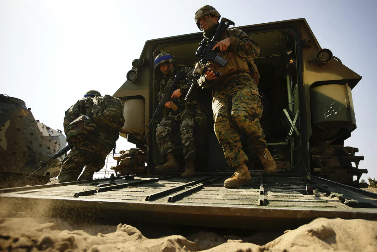 A file image of U.S. Marines from the 3rd Marine Expeditionary Force, Battalion landing team deployed from Okinawa, Japan participate a landing operation in Pohang, South Korea on March 12, 2016. (Woohae Cho/Getty Images)