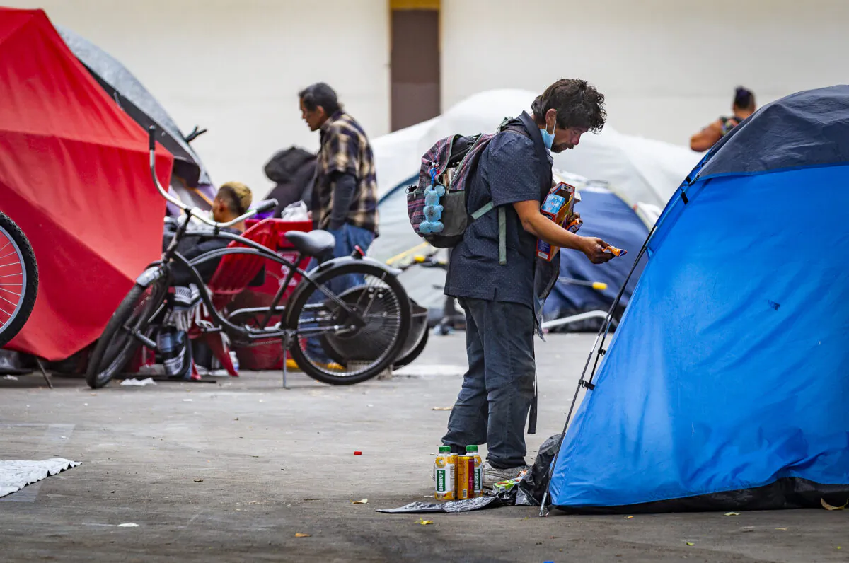 A homeless encampment in Santa Ana, Calif., on Oct. 5, 2021. (John Fredricks/The Epoch Times)
