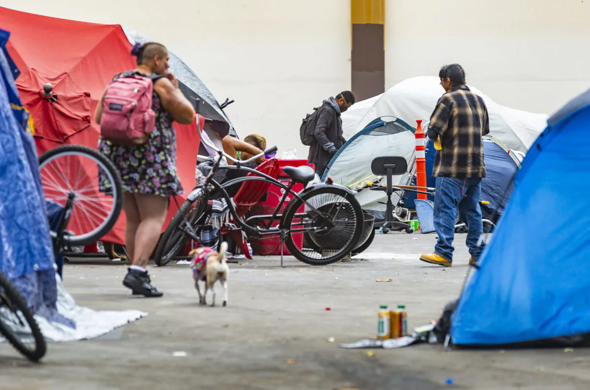 A homeless encampment in Santa Ana, Calif., on Oct. 5, 2021. (John Fredricks/The Epoch Times)