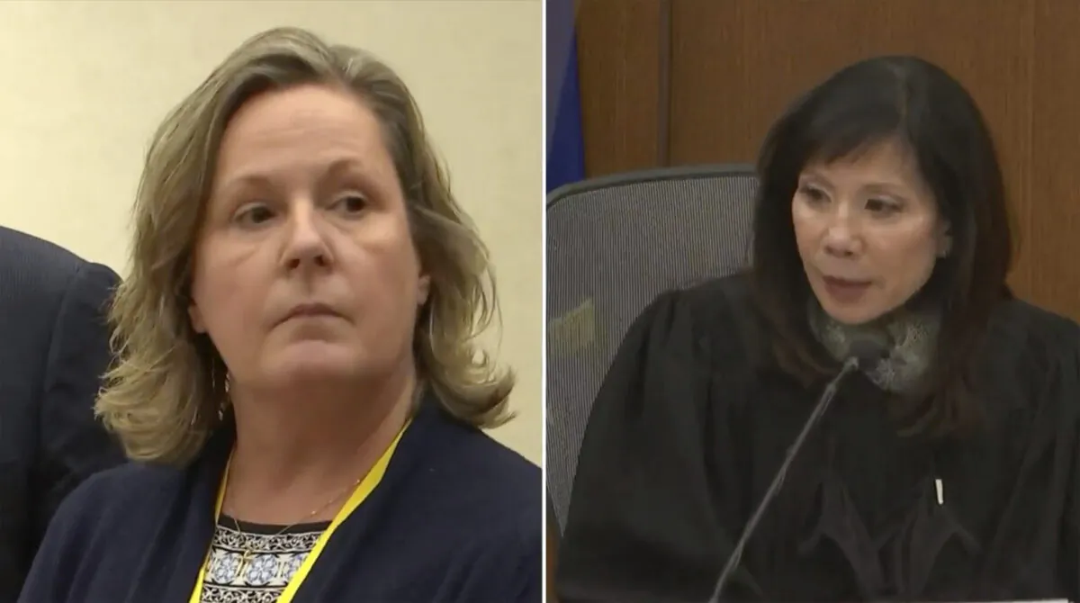 Former Brooklyn Center police officer Kim Potter reacts as Hennepin County Judge Regina Chu reads the verdict at the Hennepin County Courthouse in Minneapolis, Minn., on Dec. 23, 2021. (Court TV via AP, Pool)
