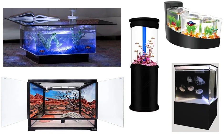 (Courtesy of Vepotek; Carolina Custom Cages; Sunset Marine Labs; Archie and Oscar; and Aqueon)