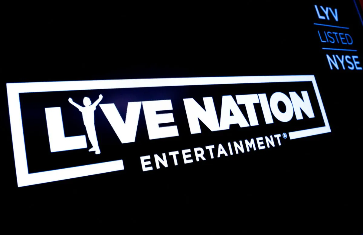 The logo and trading information for Live Nation Entertainment is displayed on a screen on the floor at the New York Stock Exchange (NYSE) in New York, on May 3, 2019. (Brendan McDermid/Reuters)