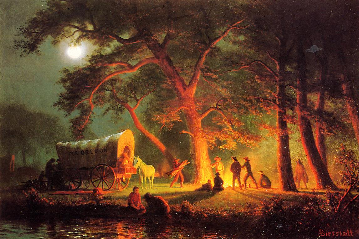 "Oregon Trail (Campfire)," 1863, by Albert Bierstadt. (Public Domain)