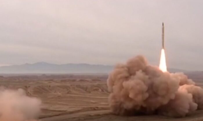 Photo of a missile launch during Iran's annual military drill. (AP/Screenshot via The Epoch Times)