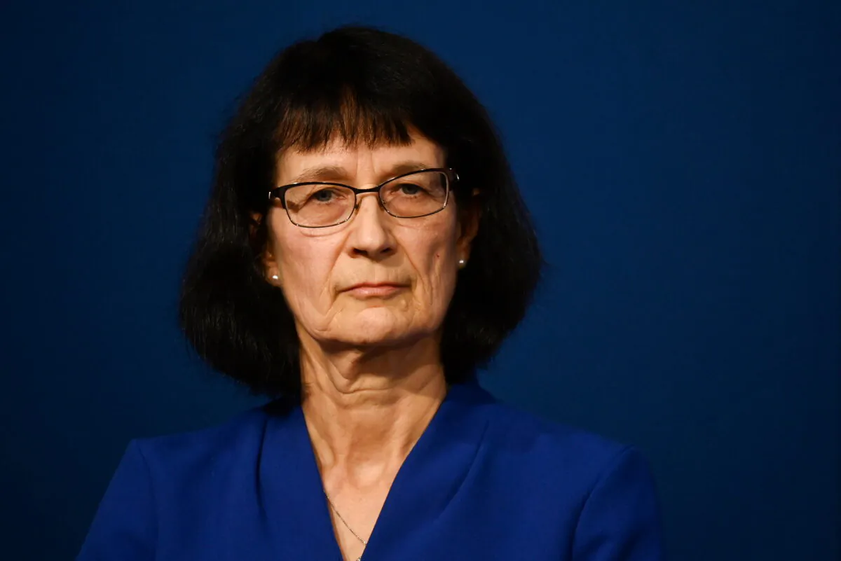 UK Health Security Agency Chief Executive Jenny Harries attends a press conference inside the Downing Street Briefing Room in central London on Oct. 20, 2021. (Toby Melville /Pool/AFP via Getty Images)