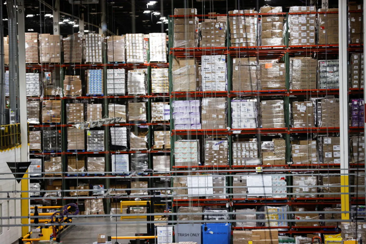 Stacks of goods are pictured at Amazon's fulfillment center in Robbinsville, New Jersey, on Nov. 29, 2021. (Mike Segar/Reuters)
