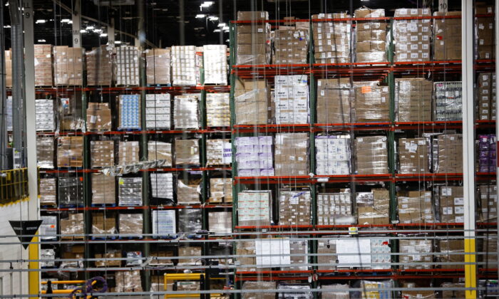 Stacks of goods are pictured at Amazon's fulfillment center in Robbinsville, New Jersey, on Nov. 29, 2021. (Mike Segar/Reuters)