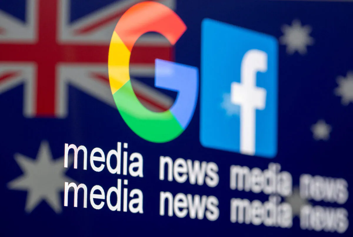 The Google and Facebook logos, and the Australian flag are displayed in an illustration photo. (Dado Ruvic/Illustration/Reuters)