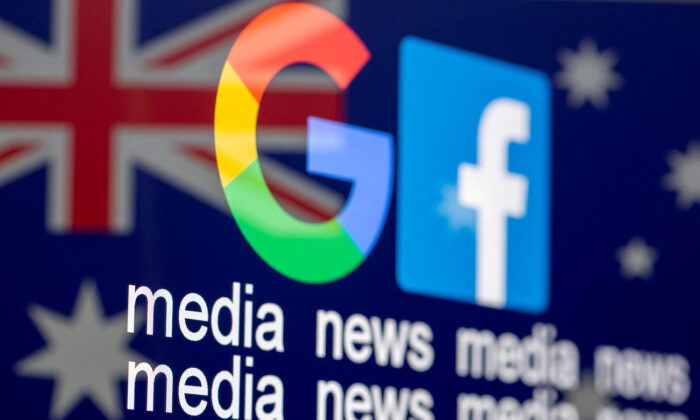 The Google and Facebook logos, and the Australian flag are displayed in an illustration photo. (Dado Ruvic/Illustration/Reuters)