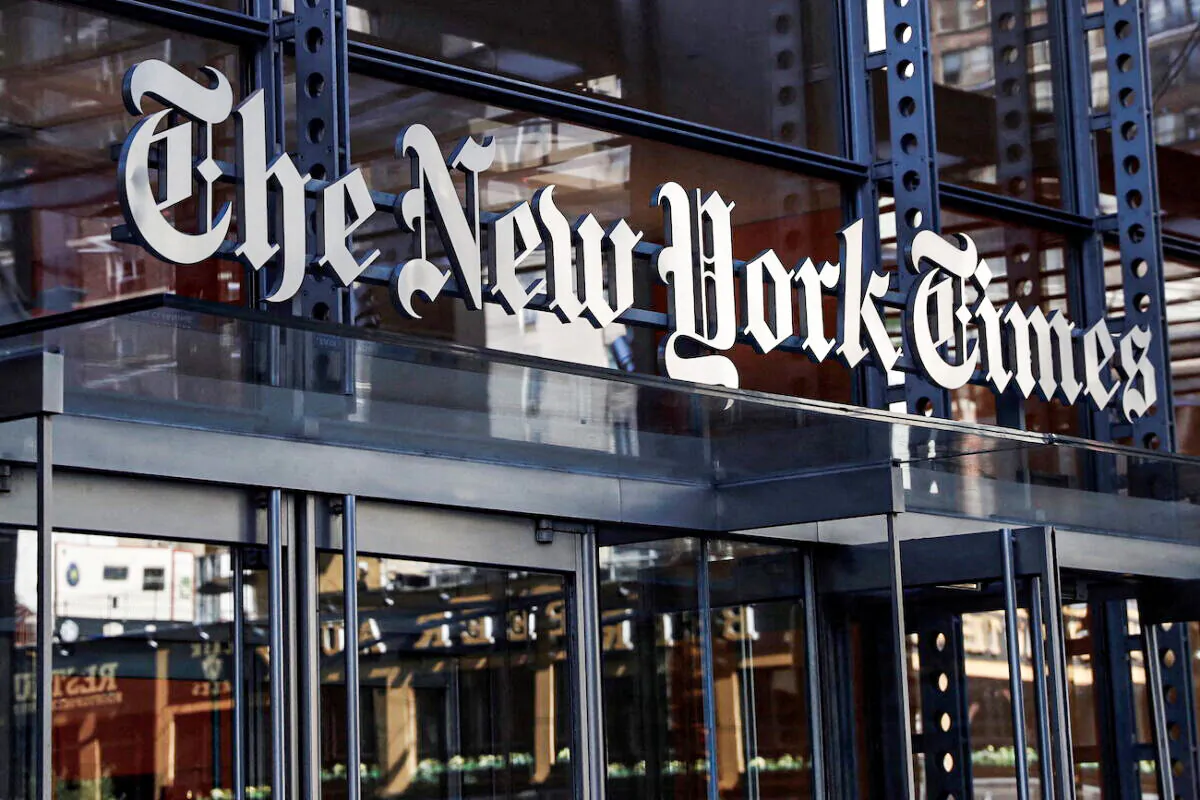 The New York Times building is seen in Manhattan on Aug. 3, 2020. (Shannon Stapleton/Reuters)